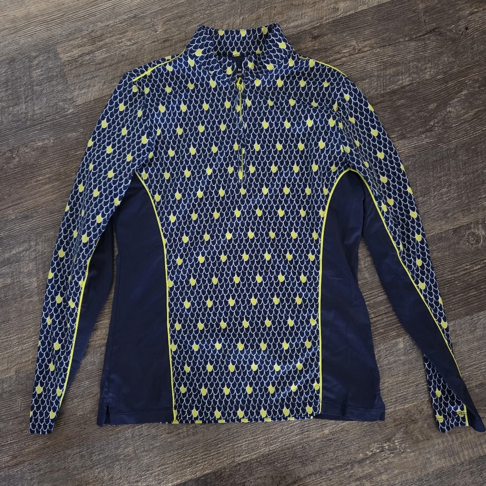 Peter Millar Womens Lightweight Quarter Zip Sun Shirt Yellow Navy Size S SPF 50
